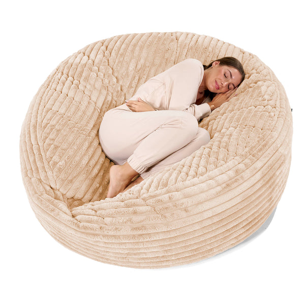 Canapé Pouf Géant Grande Mammouth - Velours Côtelé Ultra Pelucheux Pêche