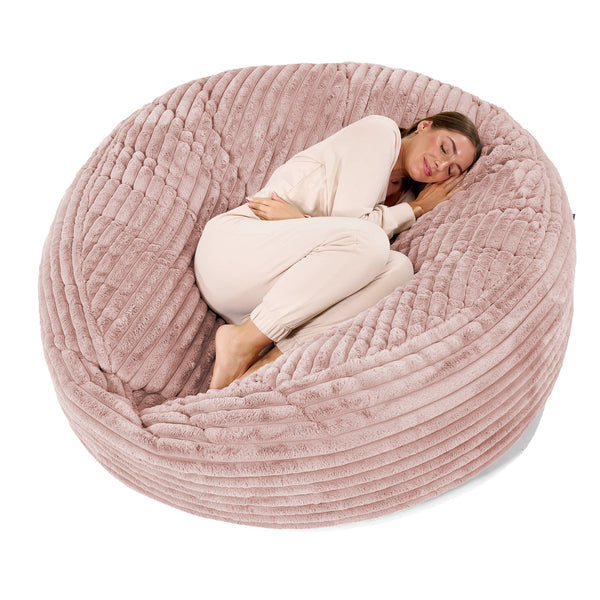 Canapé Pouf Géant Grande Mammouth - Velours Côtelé Ultra Pelucheux Rose Pastel