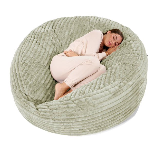 Canapé Pouf Géant Grande Mammouth - Velours Côtelé Ultra Pelucheux Vert Sauge