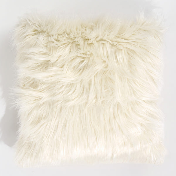 Housse de Coussin 47 x 47cm - Imitation fourrure à poils longs Crème 01