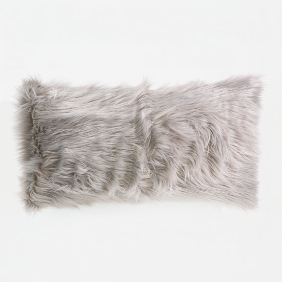 Housse de Coussin Rectangulaire Géant 40 x 70cm - Imitation fourrure à poils longs Gris 01