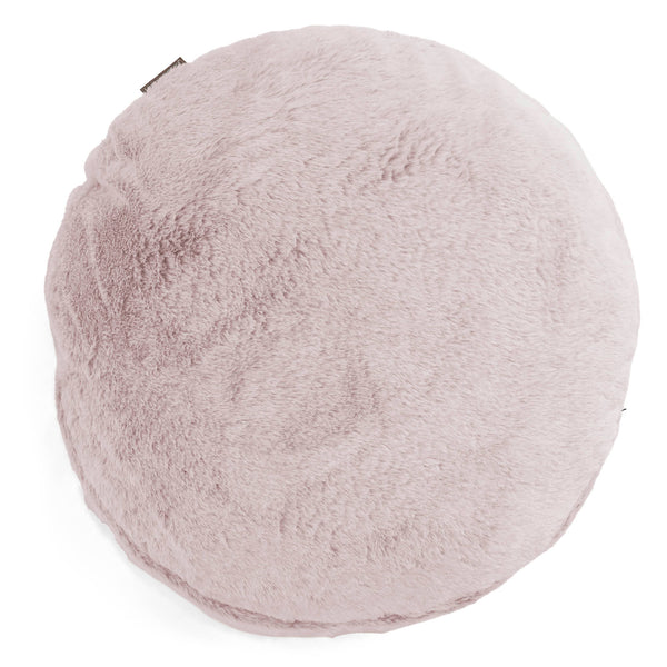 Housse de Coussin Rond 50cm - Fausse Fourrure Lapin Rose Pastel 01