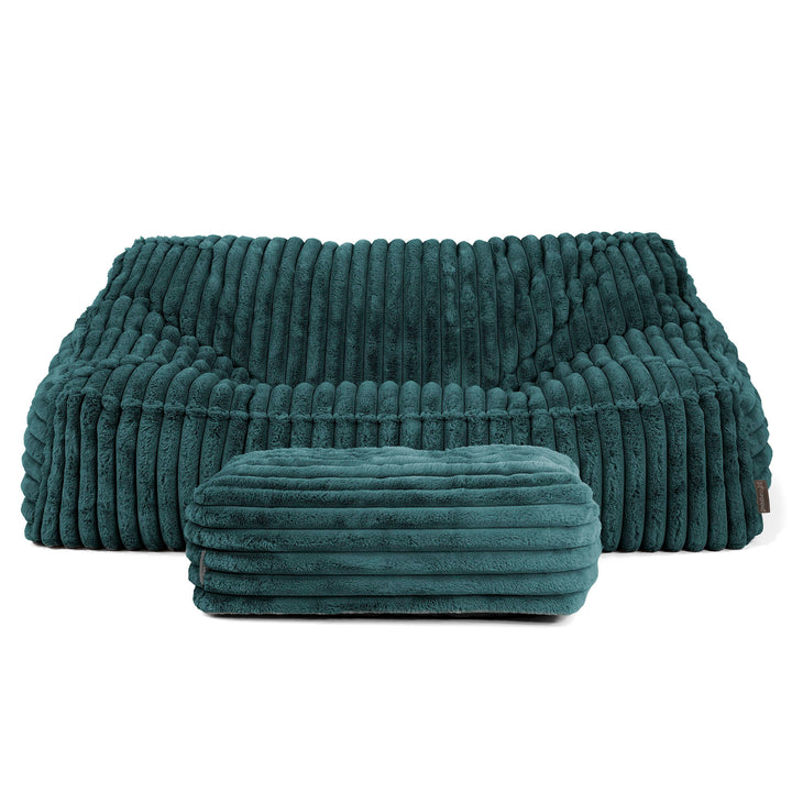 Le Canapé Pouf Doudou - Velours Côtelé Ultra Pelucheux Bleu Canard 03