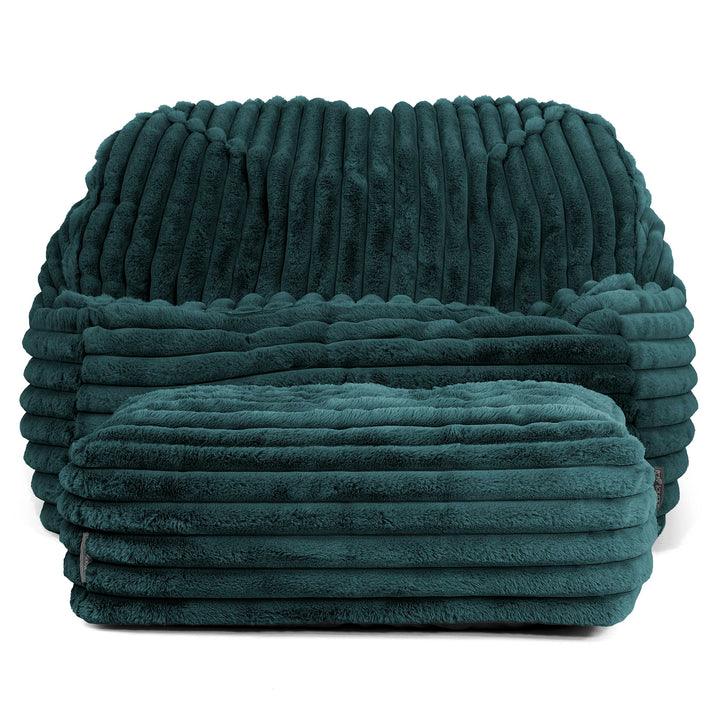 Le Pouf Doudou - Velours Côtelé Ultra Pelucheux Bleu Canard 03
