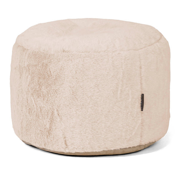 Petit Repose-pieds Rond - Fausse Fourrure Lapin Blanc 01