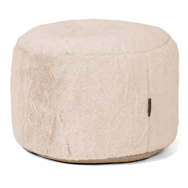 Petit Repose-pieds Rond - Fausse Fourrure Lapin Blanc 01