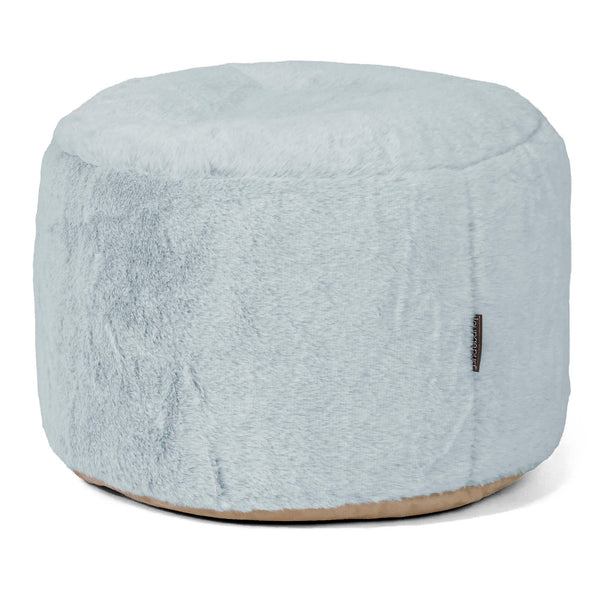 Petit Repose-pieds Rond - Fausse Fourrure Lapin Bleu Pastel 01