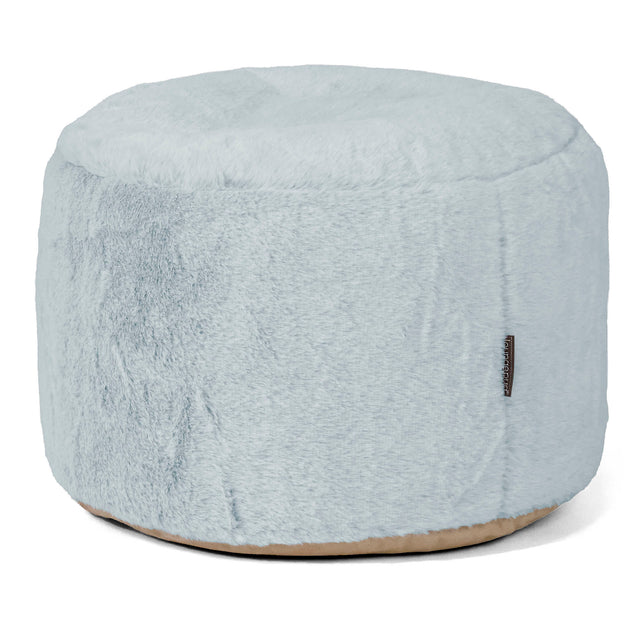 Petit Repose-pieds Rond - Fausse Fourrure Lapin Bleu Pastel 01