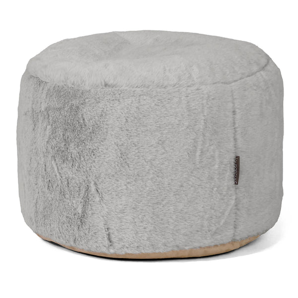 Petit Repose-pieds Rond - Fausse Fourrure Lapin Gris clair 01