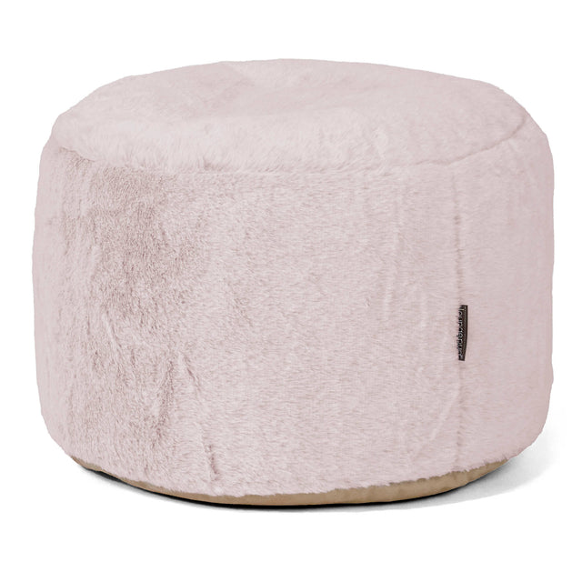 Petit Repose-pieds Rond - Fausse Fourrure Lapin Rose Pastel 01