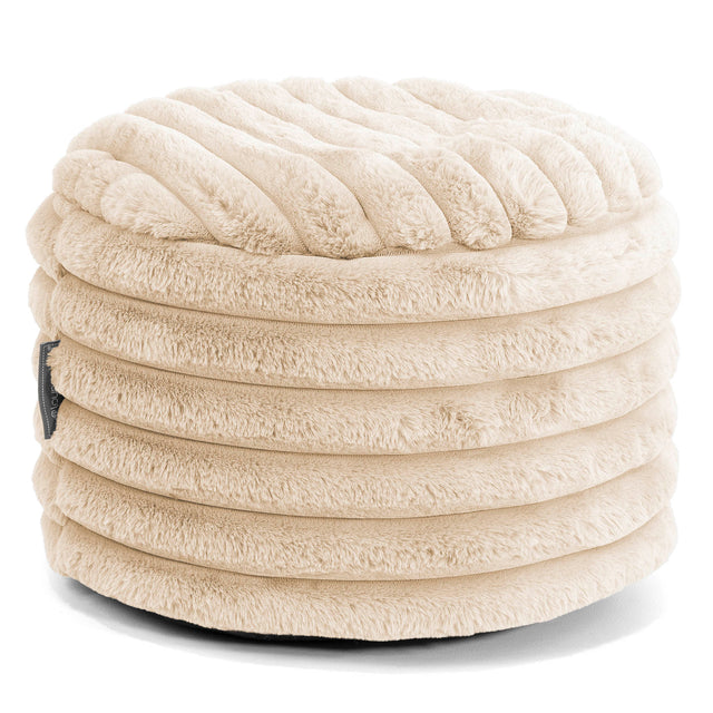 Petit Repose-pieds Rond - Velours Côtelé Ultra Pelucheux Crème 01