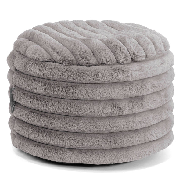 Petit Repose-pieds Rond - Velours Côtelé Ultra Pelucheux Gris 01