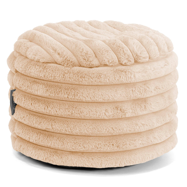 Petit Repose-pieds Rond - Velours Côtelé Ultra Pelucheux Pêche 01