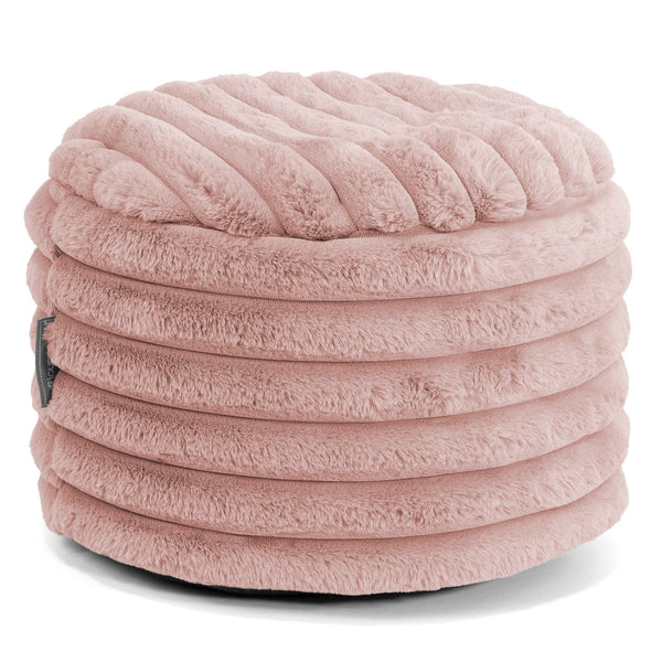 Petit Repose-pieds Rond - Velours Côtelé Ultra Pelucheux Rose Pastel 01