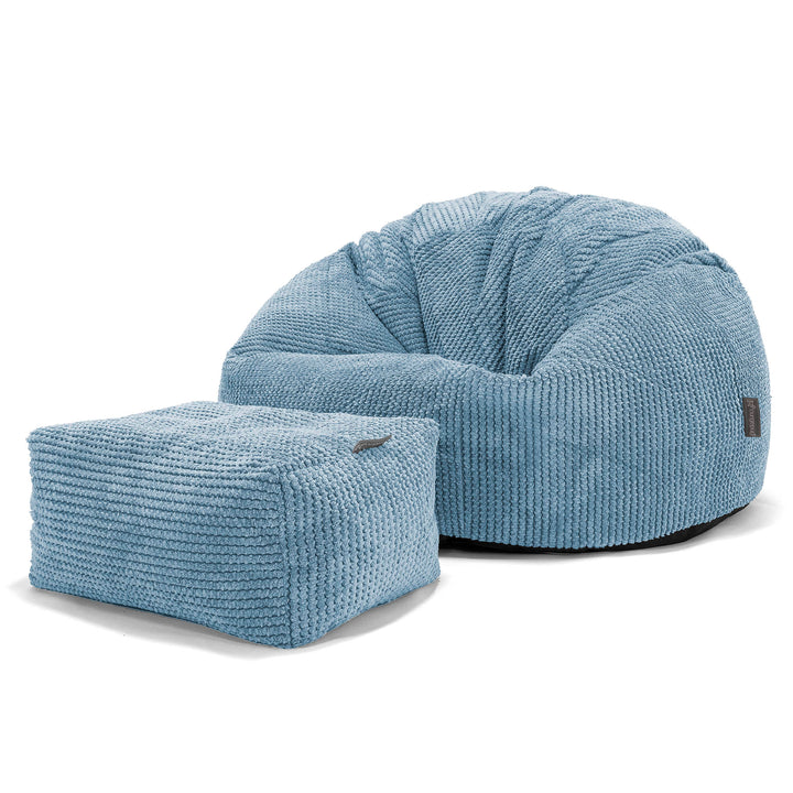 Pouf Poire Classique - Pompon Bleu Ciel 02