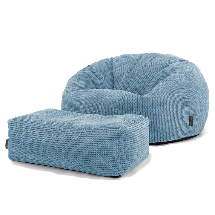 Pouf Canapé Classique - Pompon Bleu Ciel 02