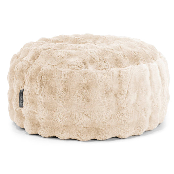 Pouf Design Rond - Fausse Fourrure à Bulles Crème 01