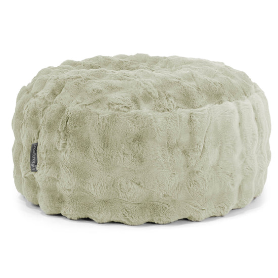 Pouf Design Rond - Fausse Fourrure à Bulles Vert Sauge 01