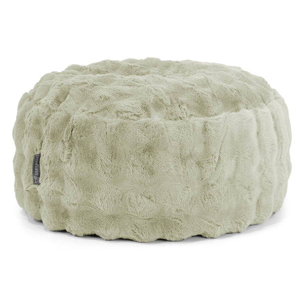Pouf Design Rond - Fausse Fourrure à Bulles Vert Sauge 01