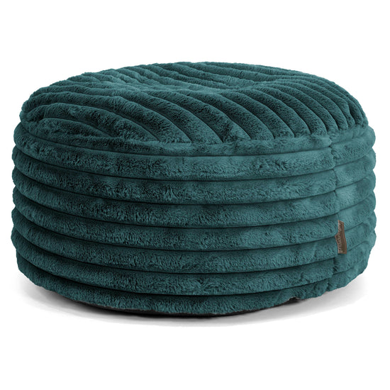 Pouf Design Rond - Velours Côtelé Ultra Pelucheux Bleu Canard 01