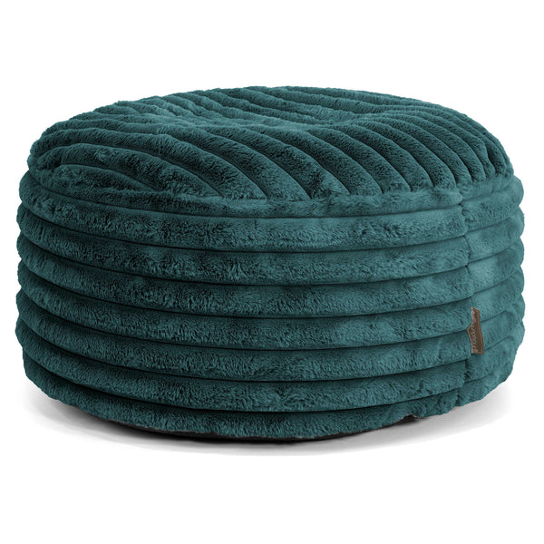 Pouf Design Rond - Velours Côtelé Ultra Pelucheux Bleu Canard 01