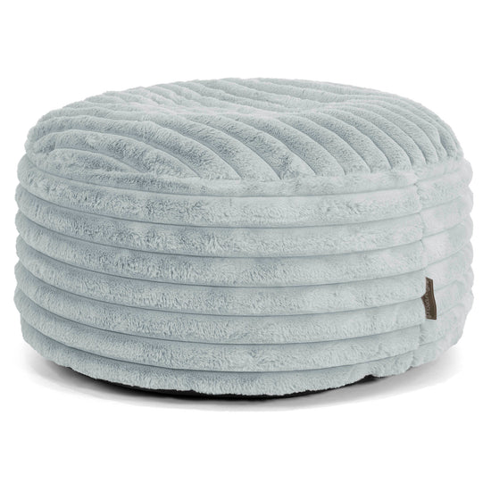 Pouf Design Rond - Velours Côtelé Ultra Pelucheux Bleu Dragé 01
