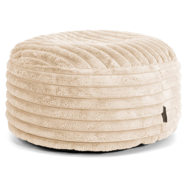 Pouf Design Rond - Velours Côtelé Ultra Pelucheux Crème 01