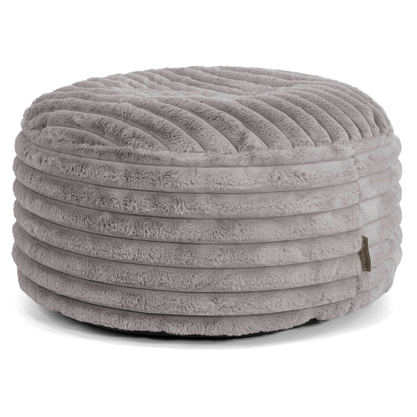 Pouf Design Rond - Velours Côtelé Ultra Pelucheux Gris 01
