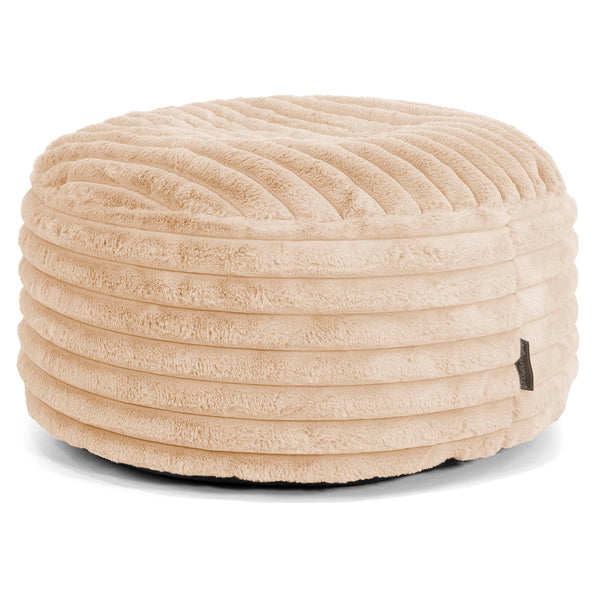 Pouf Design Rond - Velours Côtelé Ultra Pelucheux Pêche 01