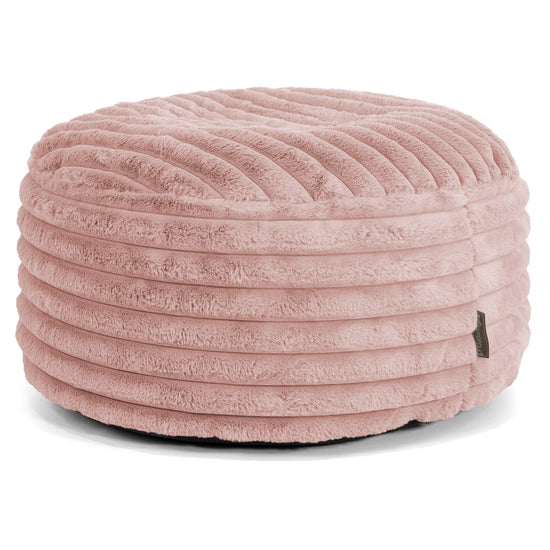Pouf Design Rond - Velours Côtelé Ultra Pelucheux Rose Pastel 01