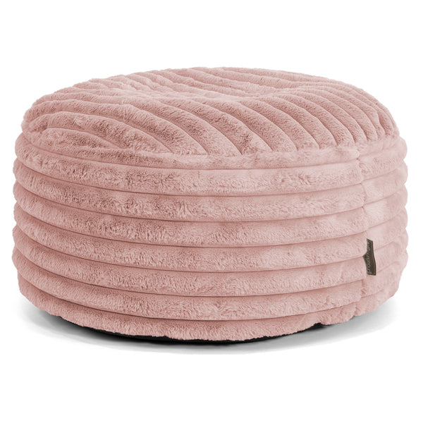 Pouf Design Rond - Velours Côtelé Ultra Pelucheux Rose Pastel 01