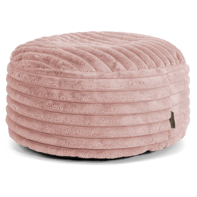 Pouf Design Rond - Velours Côtelé Ultra Pelucheux Rose Pastel 01