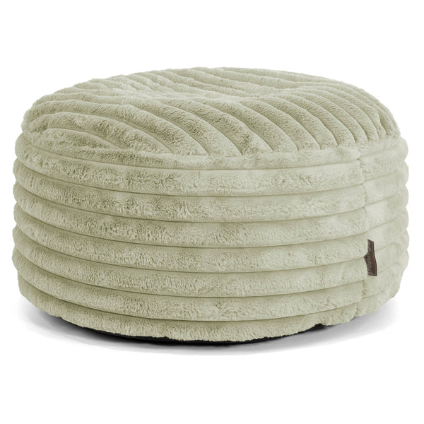 Pouf Design Rond - Velours Côtelé Ultra Pelucheux Vert Sauge 01