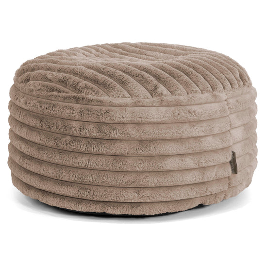 Pouf Design Rond - Velours Côtelé Ultra Pelucheux Vison 01