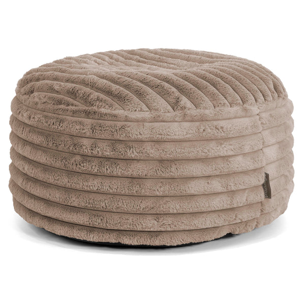 Pouf Design Rond - Velours Côtelé Ultra Pelucheux Vison 01