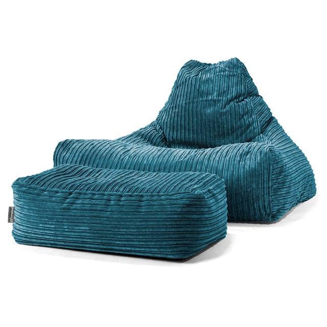 Pouf Fauteuil Relax - Côtelé Bleu Canard 02
