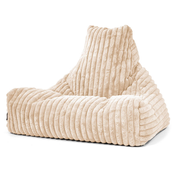 Pouf Fauteuil Relax - Velours Côtelé Ultra Pelucheux Crème 01