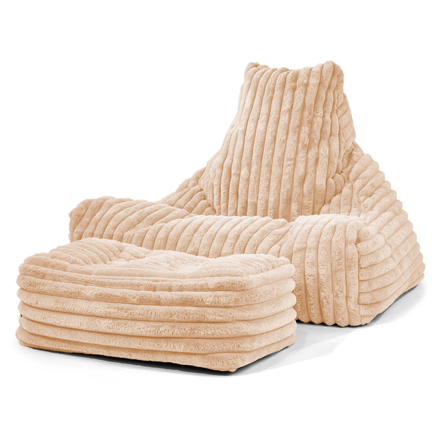 Pouf Fauteuil Relax - Velours Côtelé Ultra Pelucheux Pêche 01