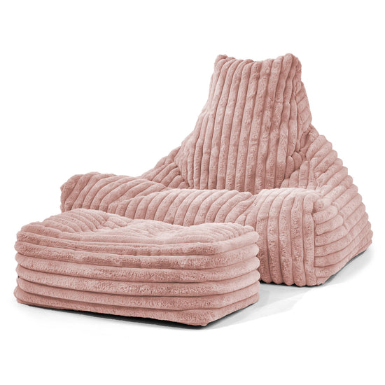 Pouf Fauteuil Relax - Velours Côtelé Ultra Pelucheux Rose Pastel 01