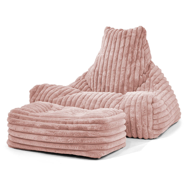 Pouf Fauteuil Relax - Velours Côtelé Ultra Pelucheux Rose Pastel 01