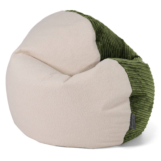 Flexforma Pouf Géant Rond pour Adulte - Bouclé & Côtelé Vert Forêt 02
