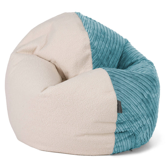 Flexforma Pouf Rond pour Enfant 2-14 ans - Bouclé & Côtelé Mer Égée 02