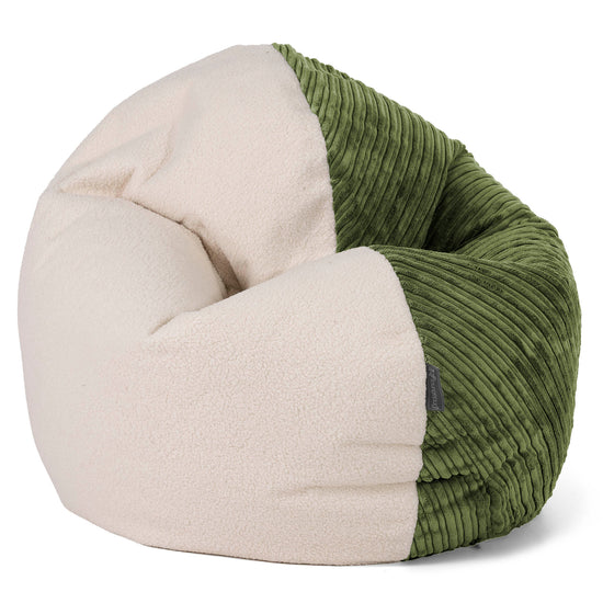 Flexforma Pouf Rond pour Enfant 2-14 ans - Bouclé & Côtelé Vert Forêt 02