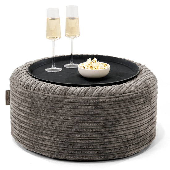 Pouf Ottoman avec Plateau - Côtelé Anthracite 01