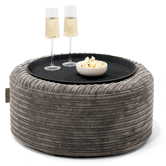 Pouf Ottoman avec Plateau - Côtelé Anthracite 01