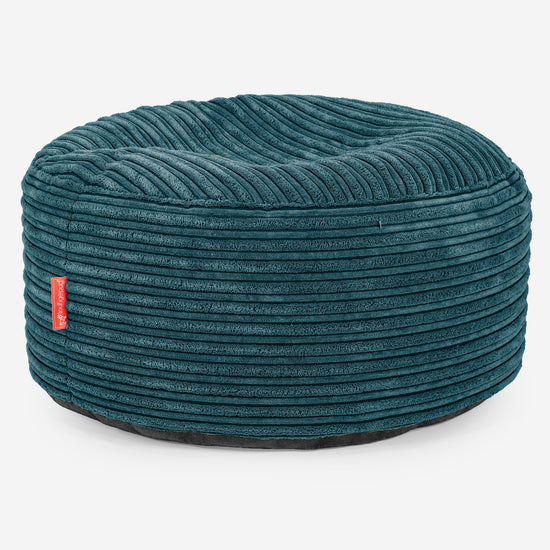 Pouf Ottoman avec Plateau - Côtelé Bleu Canard 02