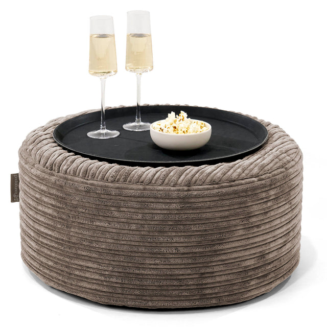 Pouf Ottoman avec Plateau - Côtelé Grège 01