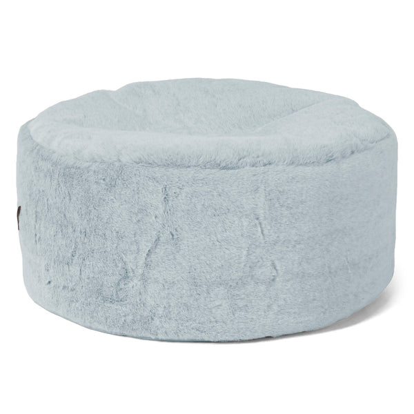 Pouf Ottoman avec Plateau - Fausse Fourrure Lapin Bleu Pastel 01