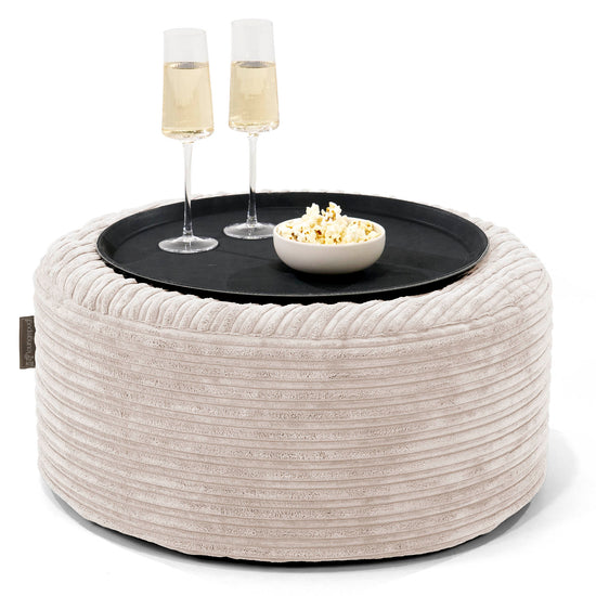 Pouf Ottoman avec Plateau - Côtelé Ivoire 01