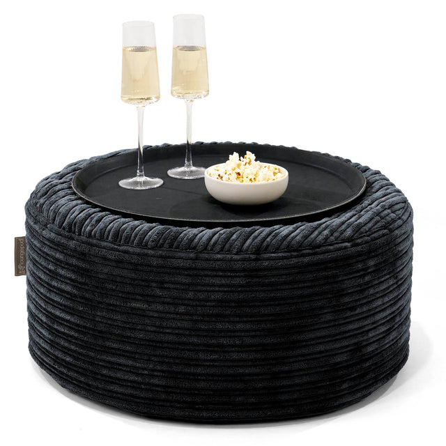 Pouf Ottoman avec Plateau - Côtelé Noir 01